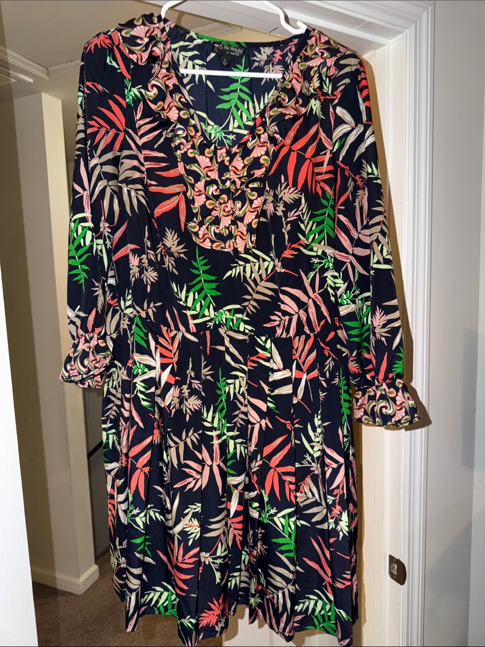 The Webster at Target Navy Long Sleeve V-Neck Tropical Print Dress